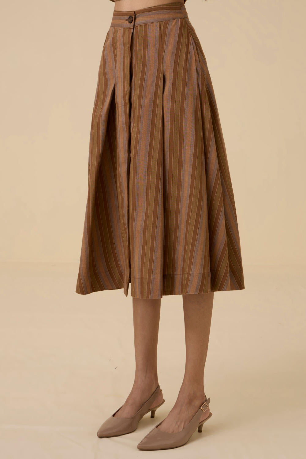 Faizaan Brown Stripe Pleated Skirt