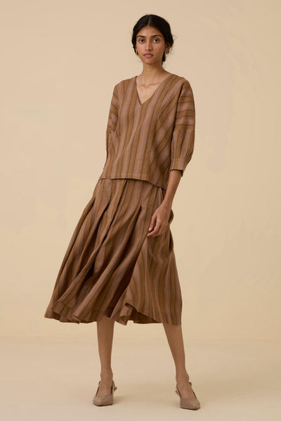 Faizaan Brown Stripe Pleated Skirt