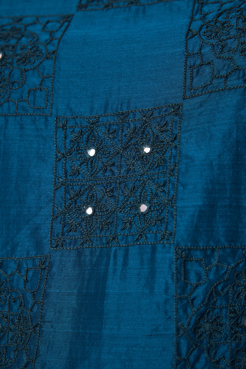 Falak Teal Handwoven Embroidered Top