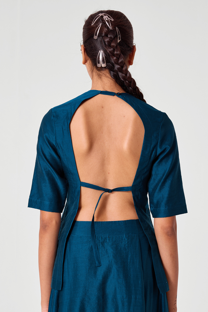 Falak Teal Handwoven Embroidered Top