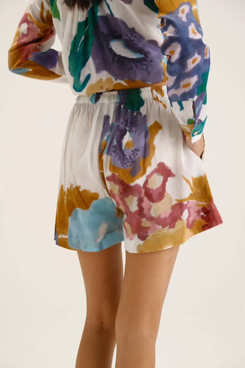 Farah White Shirt & Short Set cotton mulmul co-ord set by YAM in white for women Worldwide