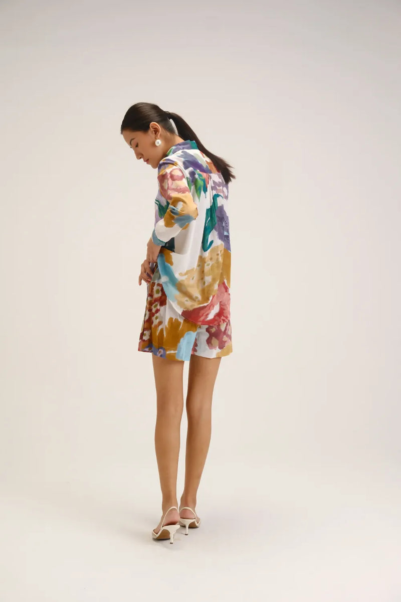 Farah White Shirt & Short Set cotton mulmul co-ord set by YAM in white for women Worldwide