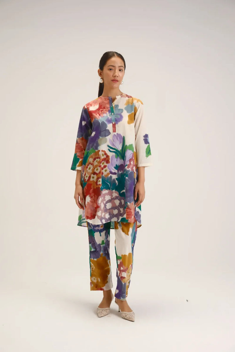 Farah White Short Kurta Set cotton light kurta set by YAM in white for women Worldwide