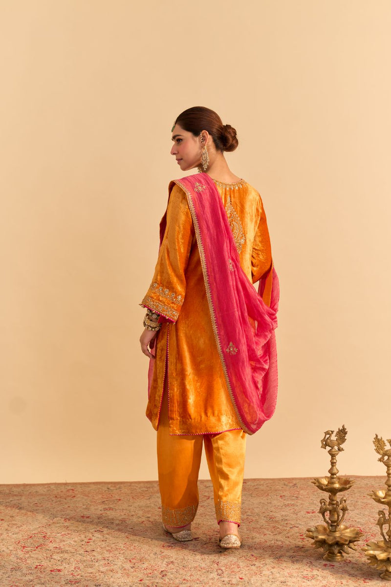 Fareeha - Orange Kurta with Salwar and Dupatta by SHEETAL BATRA for women Worldwide
