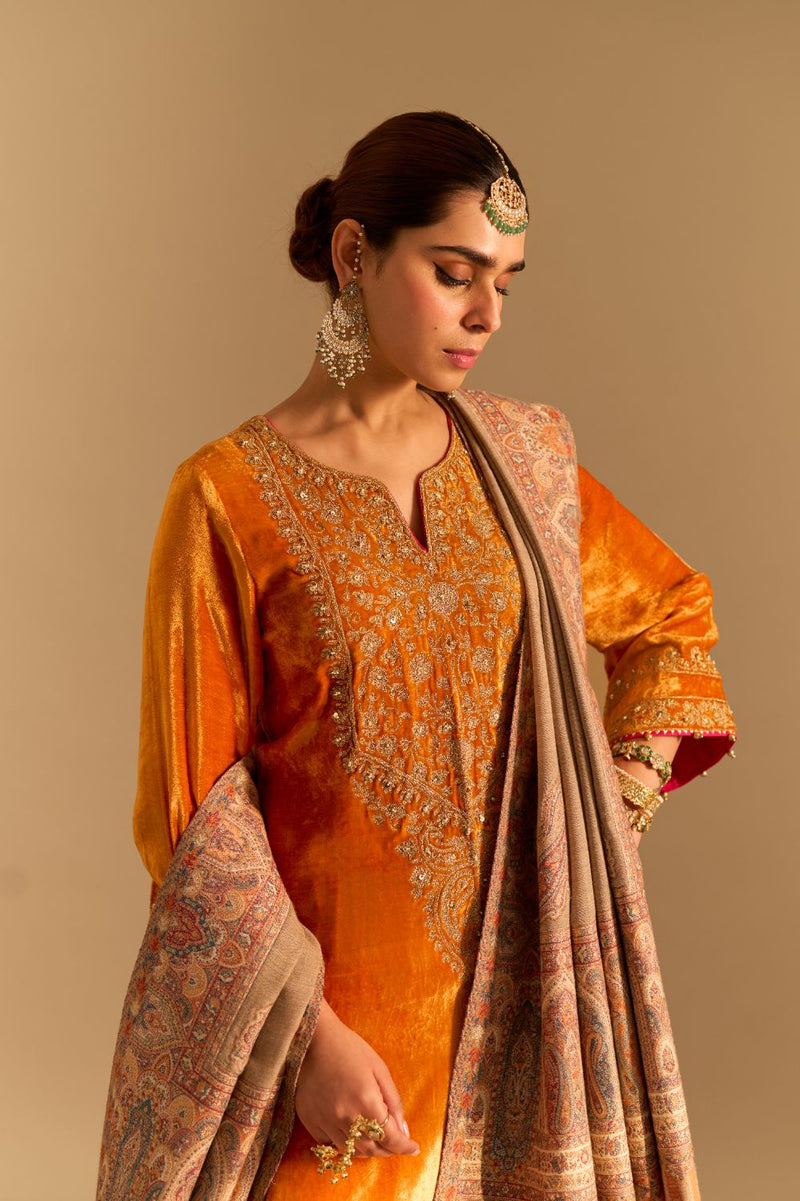Fareeha - Orange Kurta with Salwar and Dupatta by SHEETAL BATRA for women Worldwide