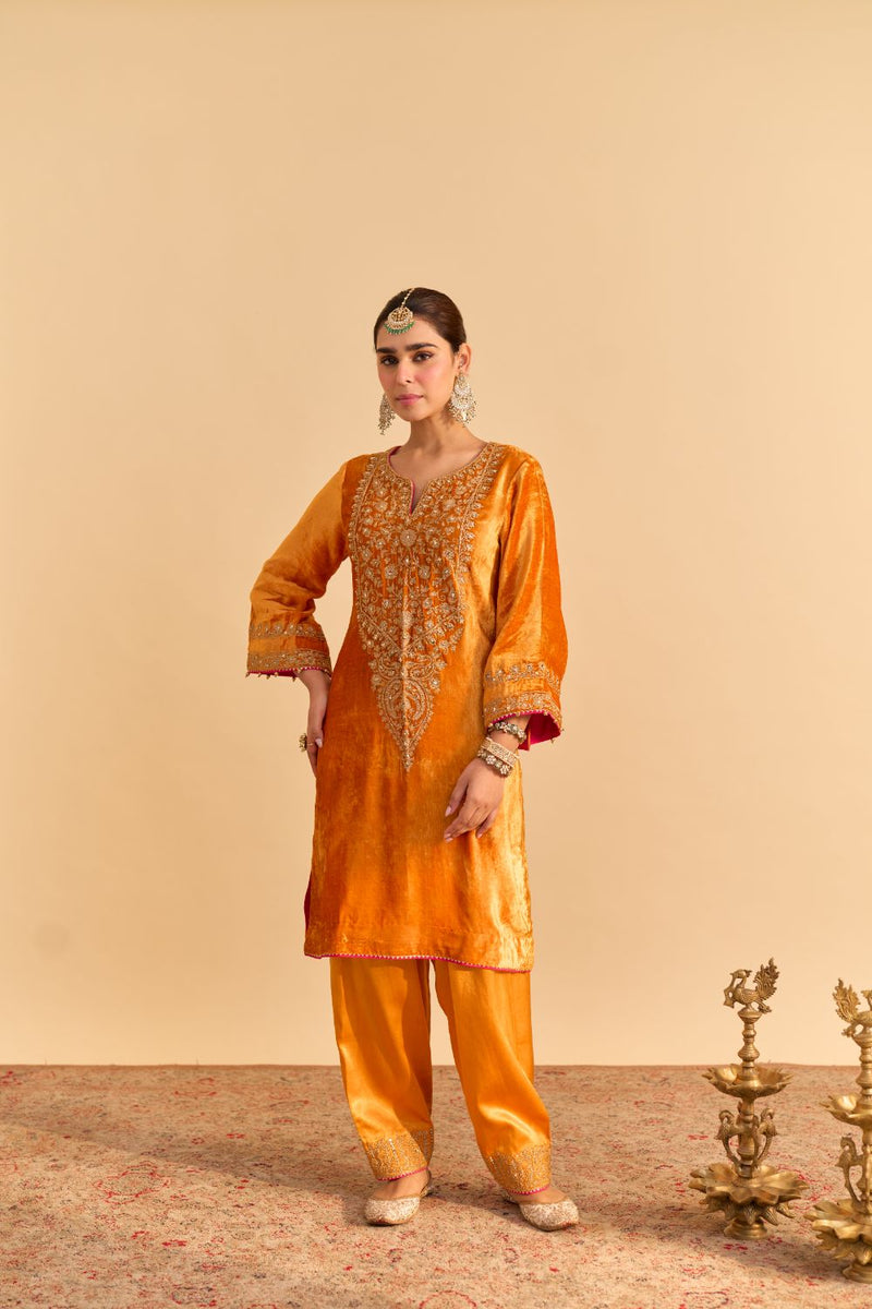 Fareeha - Orange Kurta with Salwar and Dupatta by SHEETAL BATRA for women Worldwide