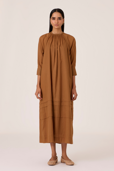 Fares Brown Gathered Dress