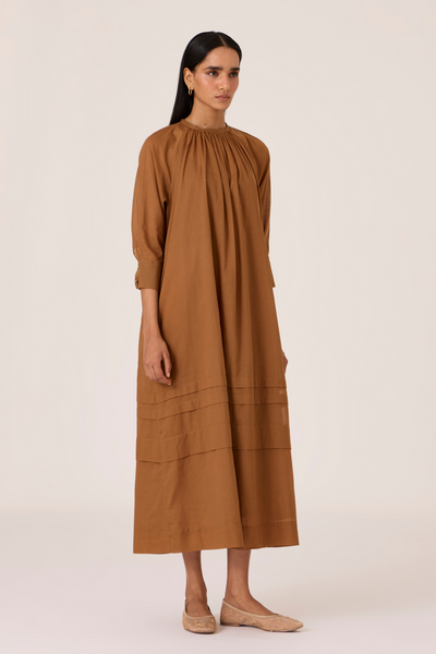 Fares Brown Gathered Dress