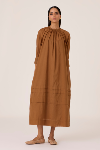 Fares Brown Gathered Dress