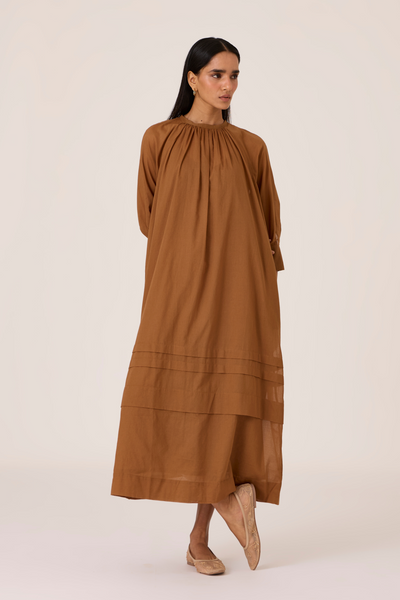 Fares Brown Gathered Dress