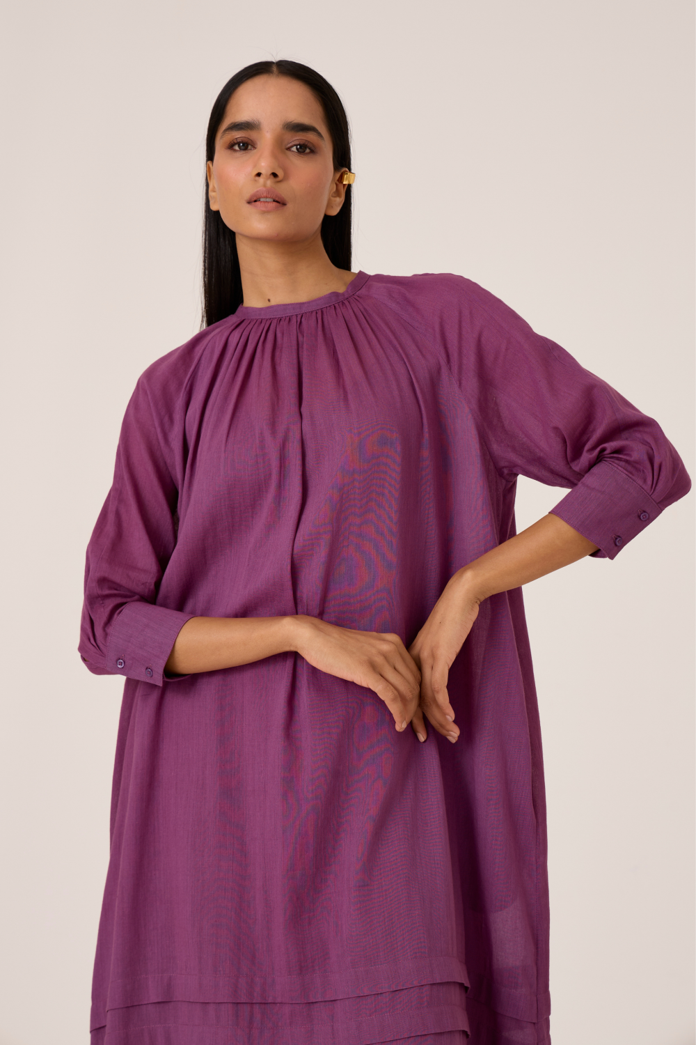 Fares Purple Gathered Dress