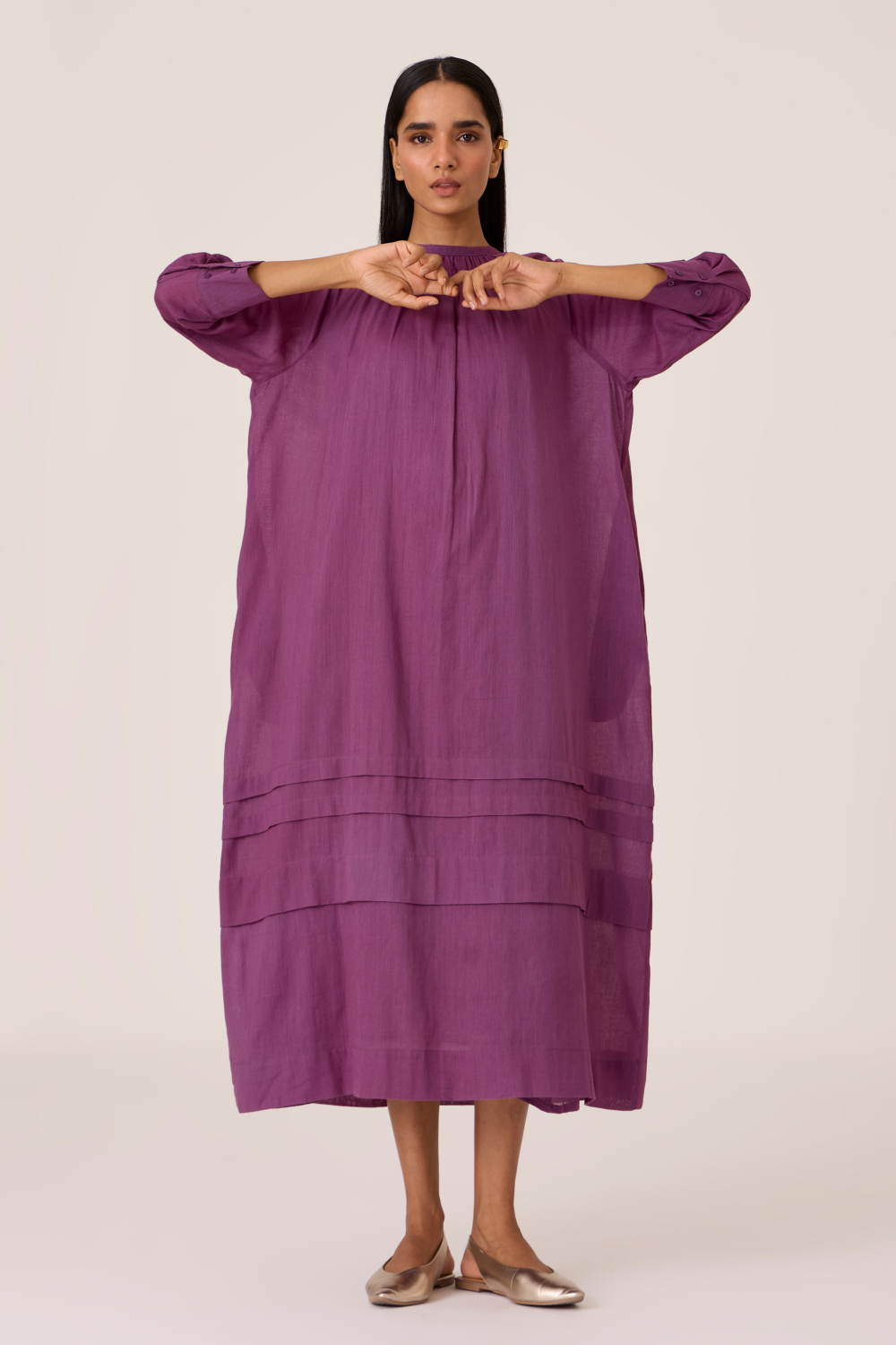 Fares Purple Gathered Dress