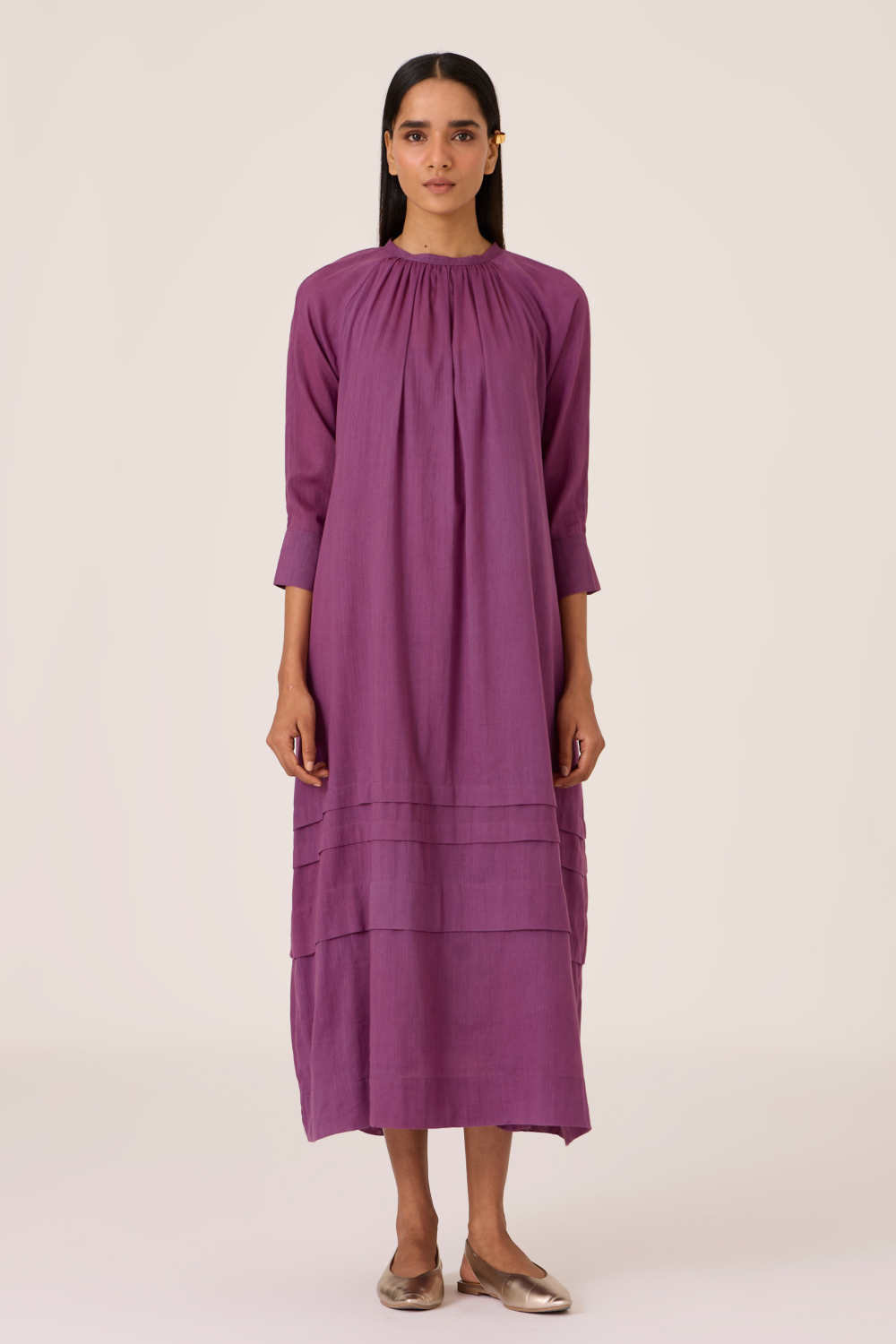 Fares Purple Gathered Dress