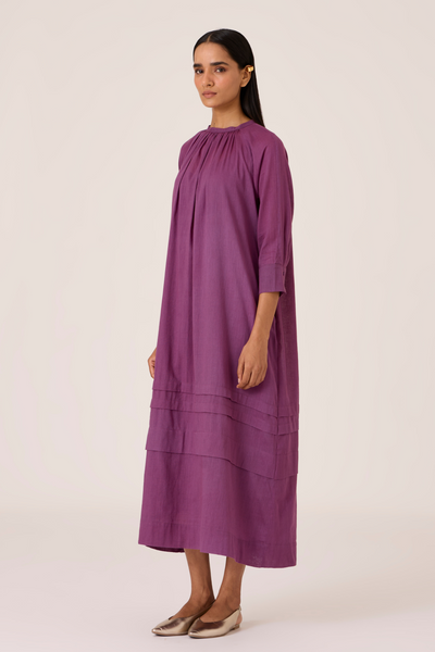 Fares Purple Gathered Dress