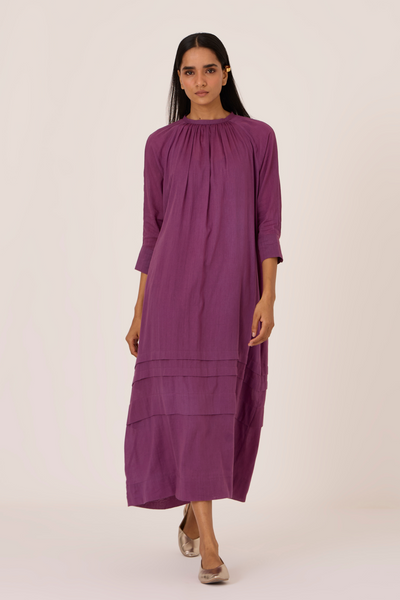 Fares Purple Gathered Dress