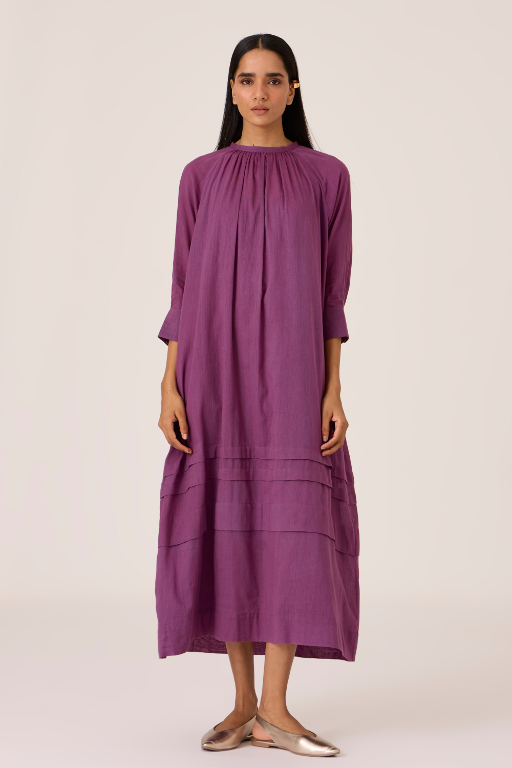 Fares Purple Gathered Dress