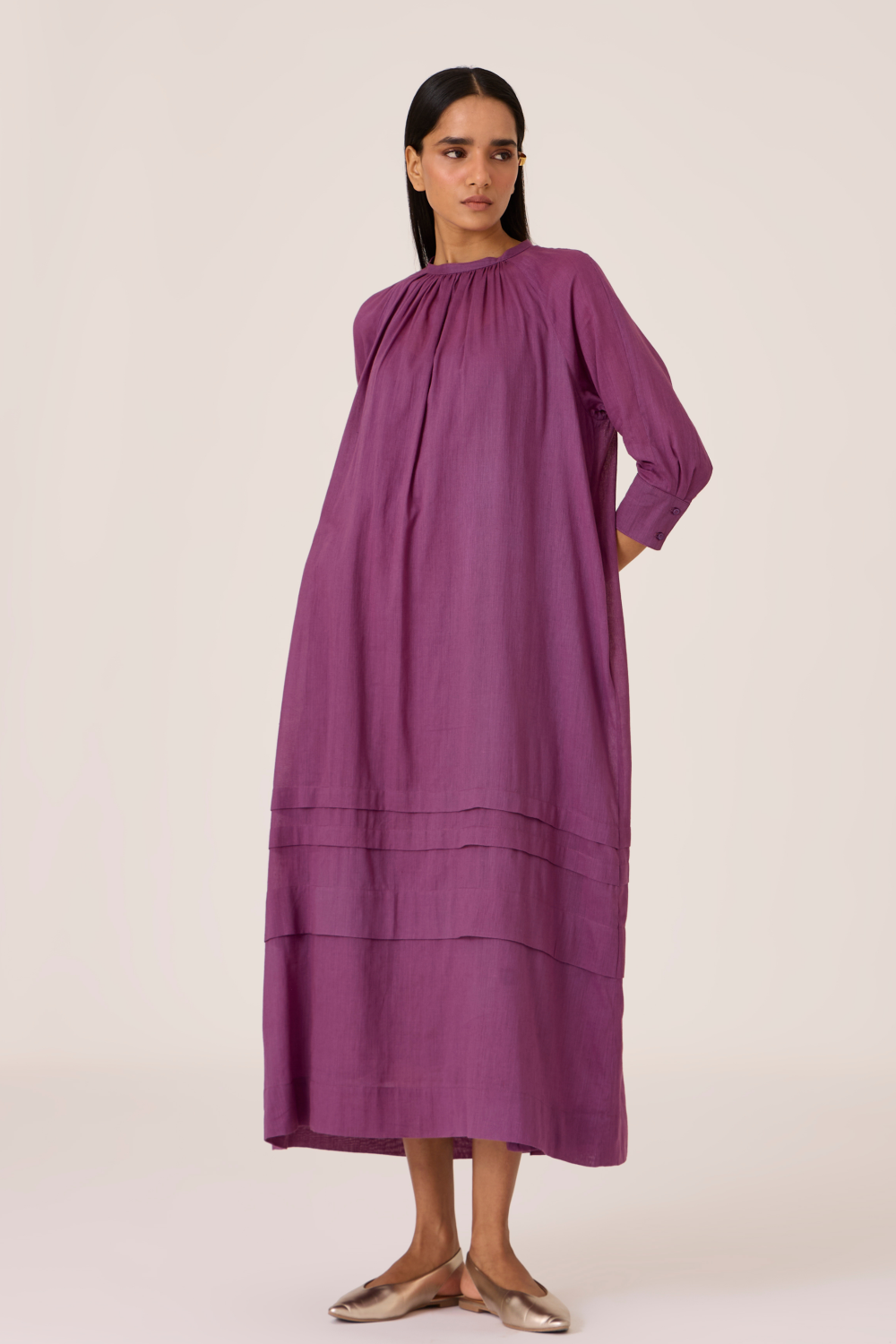 Fares Purple Gathered Dress