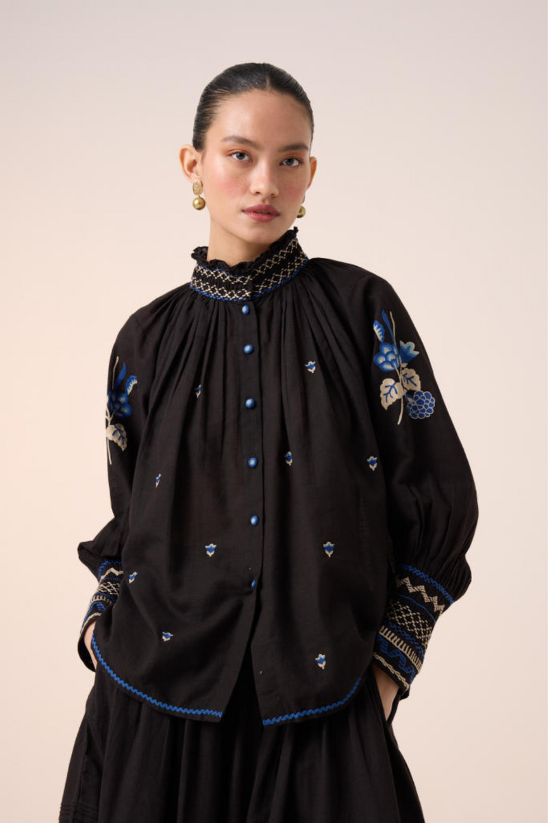 FARMER SET -BLACK (FARMER TOP+PINTUCK SKIRT ) cotton by CORD in multi for women Worldwide