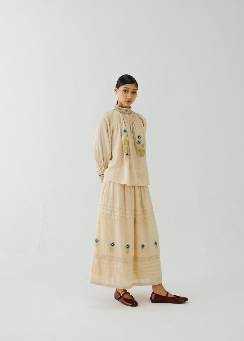Farmer Set-Ivory Pixel Applique cotton by CORD for women Worldwide