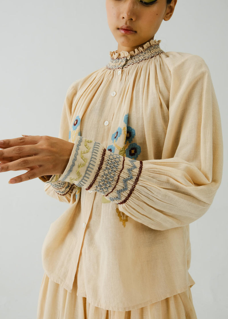 Farmer Top-Ivory Pixel Applique cotton by CORD for women Worldwide