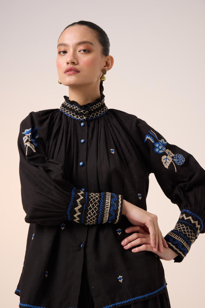 FARMER SET -BLACK (FARMER TOP+PINTUCK SKIRT ) cotton by CORD in multi for women Worldwide