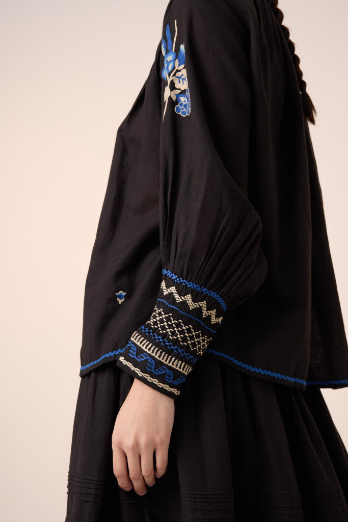 FARMER SET -BLACK (FARMER TOP+PINTUCK SKIRT ) cotton by CORD in multi for women Worldwide