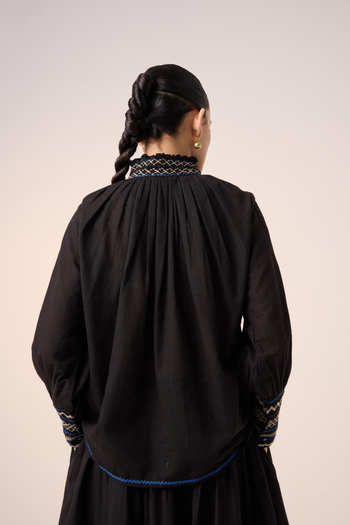 FARMER SET -BLACK (FARMER TOP+PINTUCK SKIRT ) cotton by CORD in multi for women Worldwide
