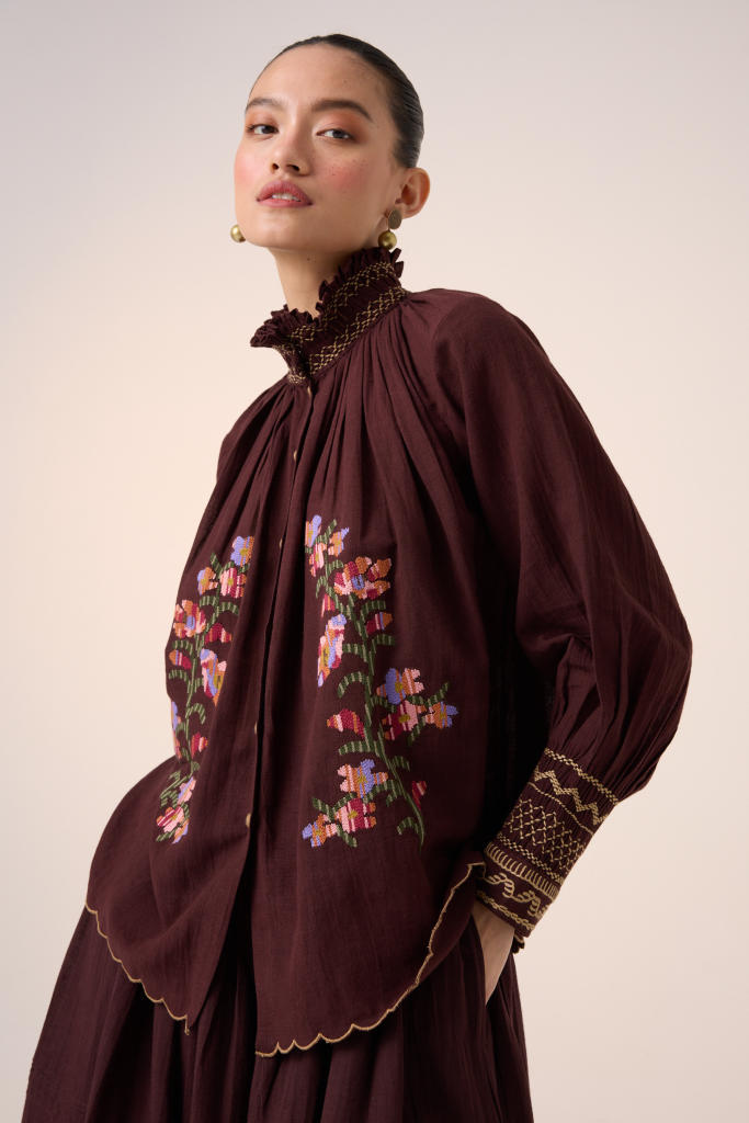 FARMER SET -MAROON (FARMER TOP +PINTUCK SKIRT) cotton by CORD in multi for women Worldwide