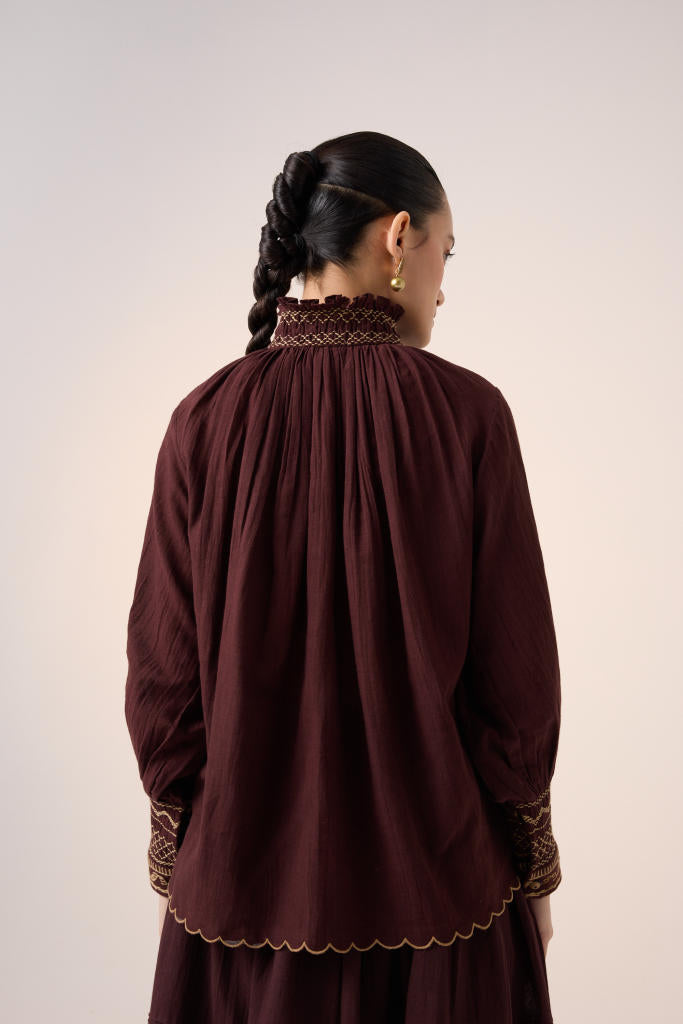 FARMER TOP -MAROON PIXEL EMBROIDERY