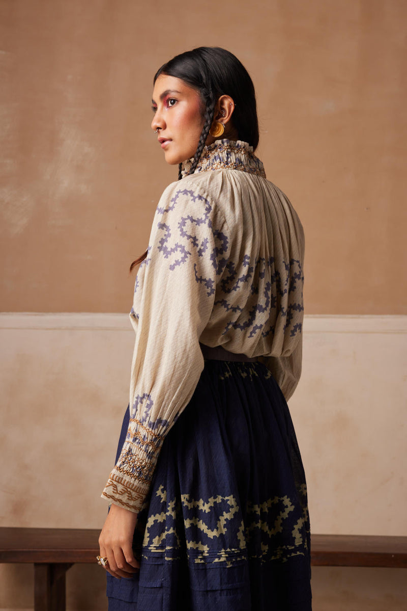 Farmer Set-Indigo-Ivory Spiral cotton by CORD for women Worldwide