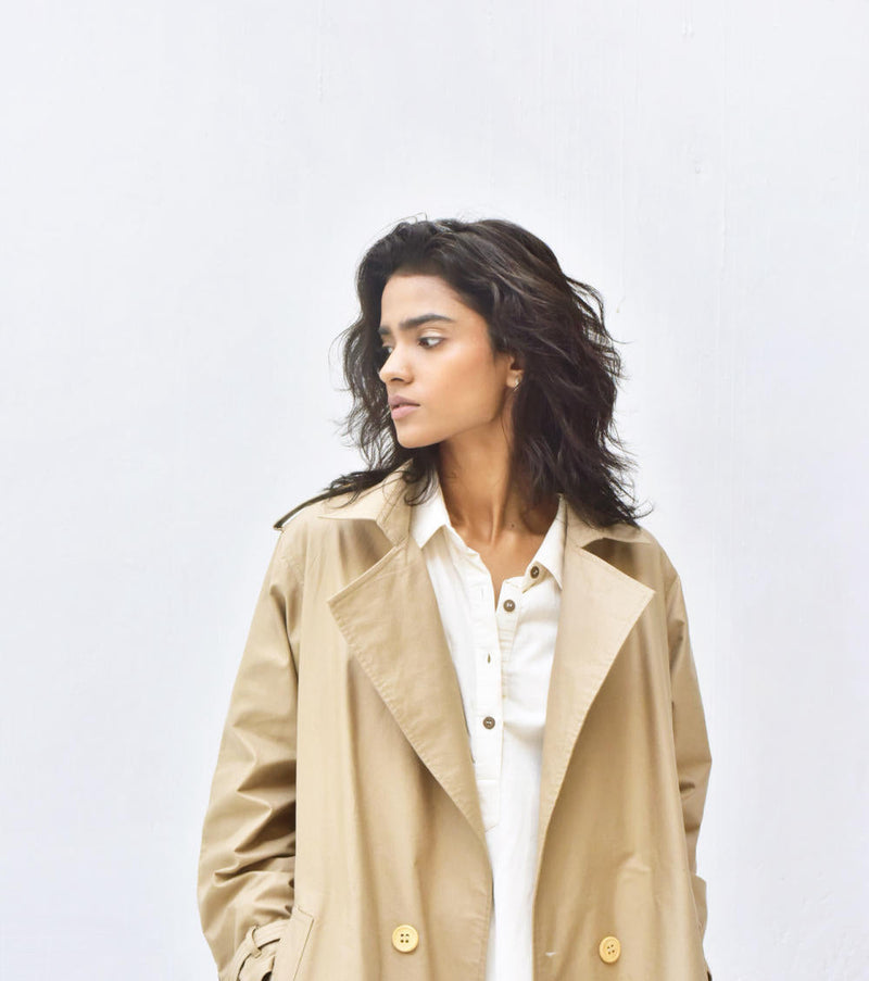 Fawn Trench Coat Jackets & Overlays by Khara Kapas for women Worldwide