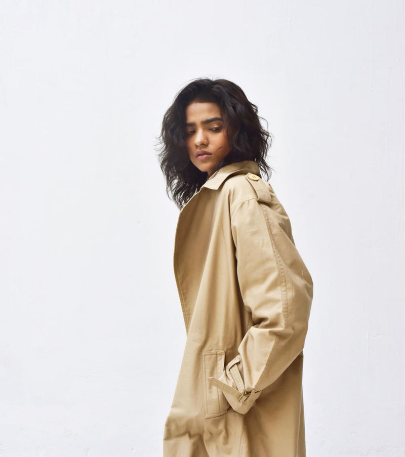 Fawn Trench Coat Jackets & Overlays by Khara Kapas for women Worldwide