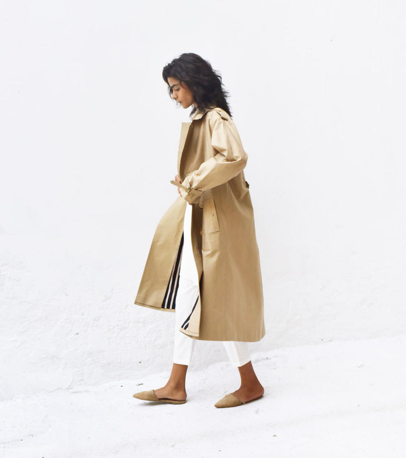 Fawn Trench Coat Jackets & Overlays by Khara Kapas for women Worldwide