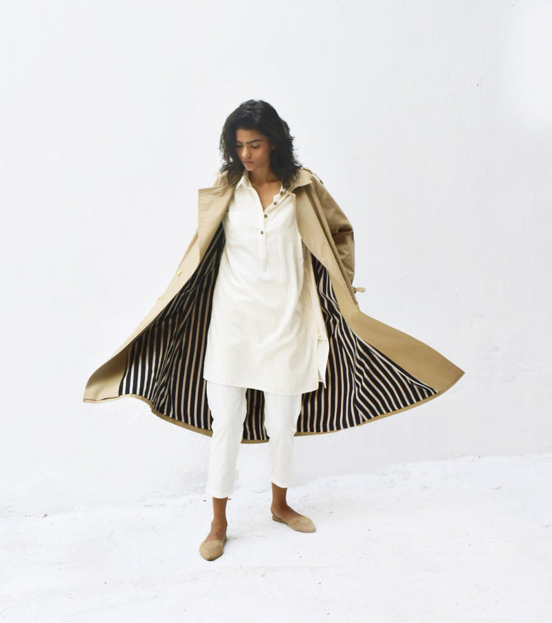Fawn Trench Coat Jackets & Overlays by Khara Kapas for women Worldwide