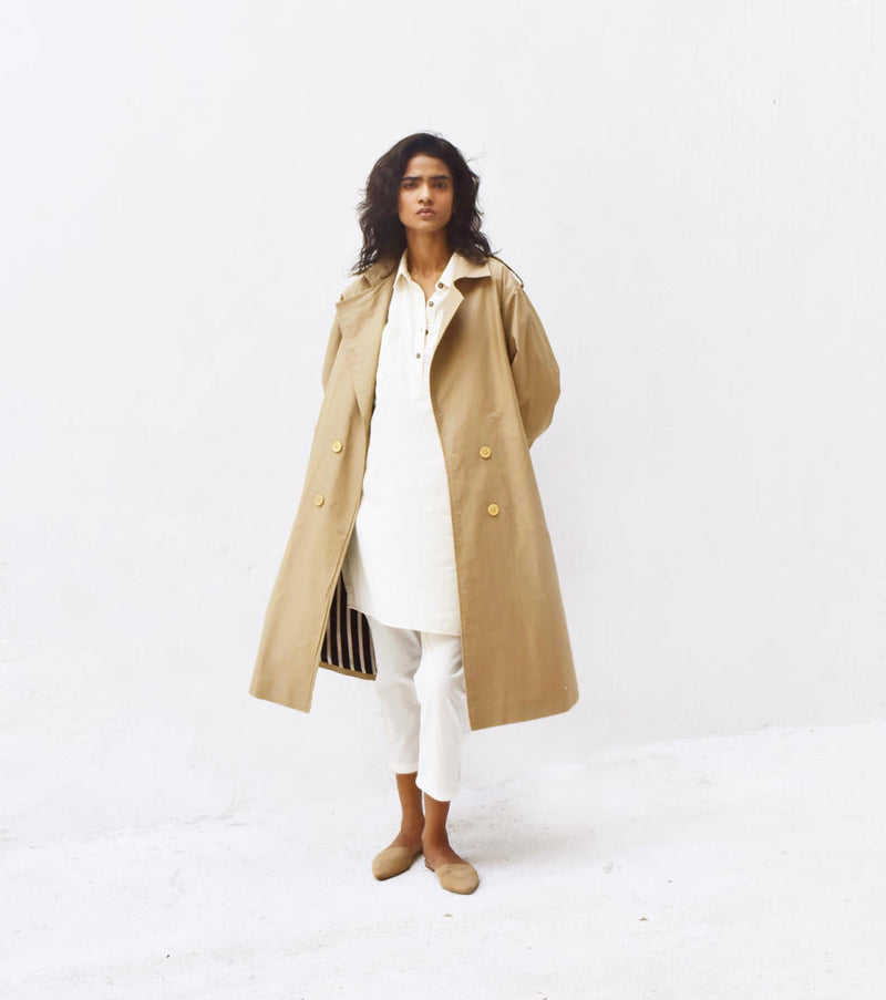 Fawn Trench Coat Jackets & Overlays by Khara Kapas for women Worldwide