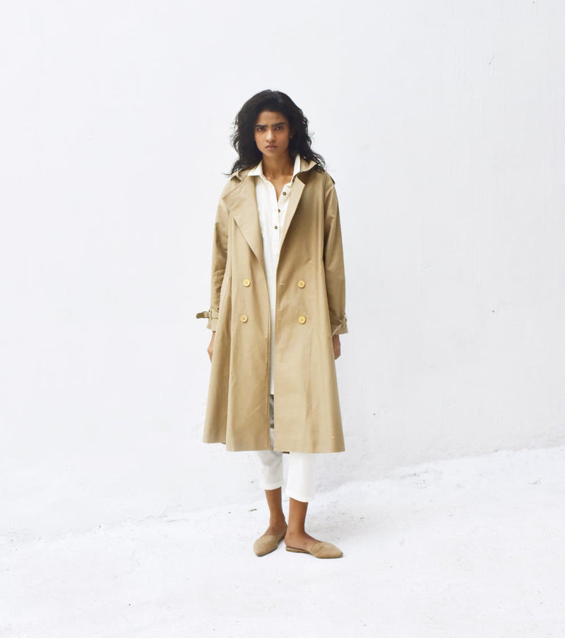 Fawn Trench Coat Jackets & Overlays by Khara Kapas for women Worldwide