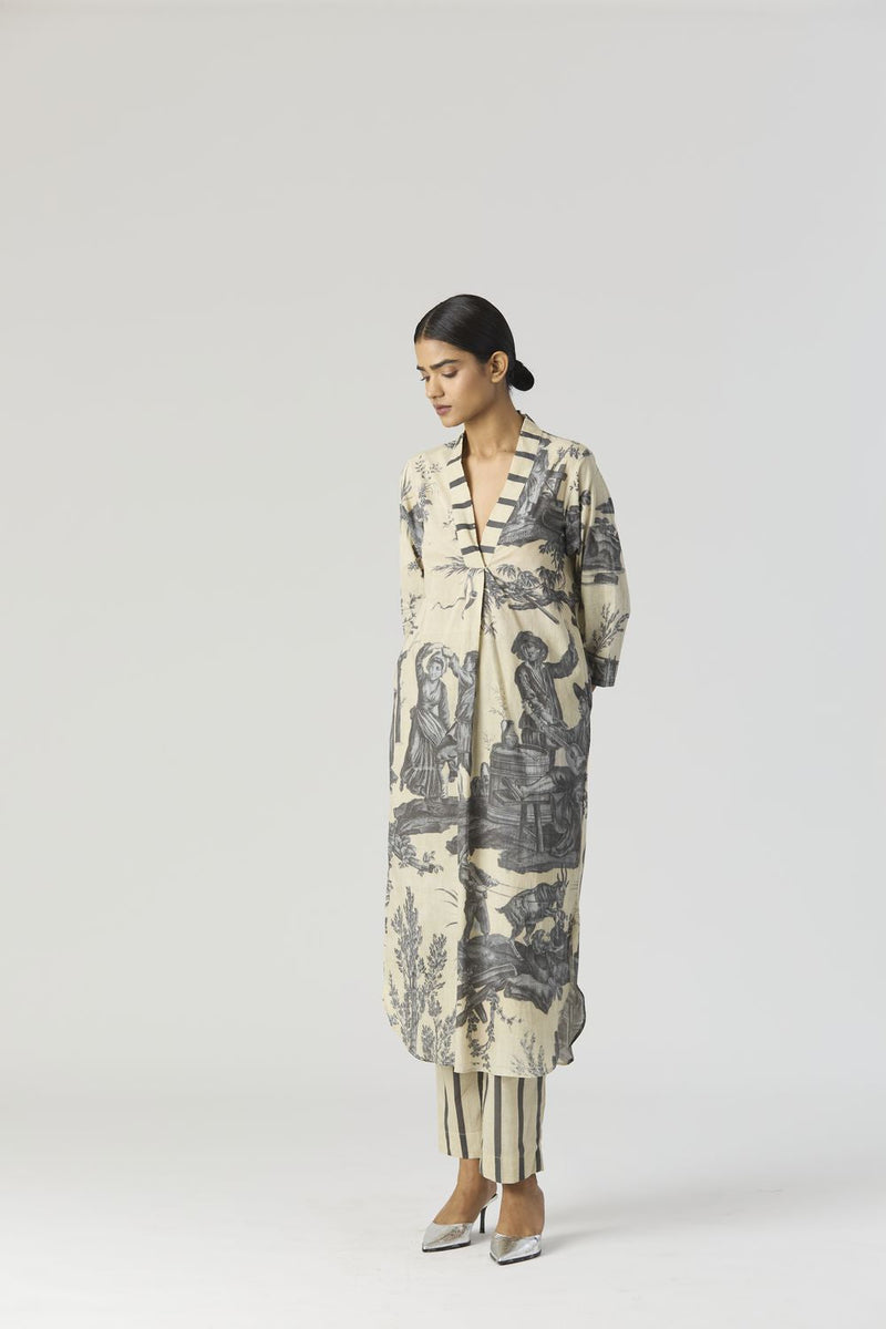 FESTA LONG KURTA SET cotton by Yam in grey color for women Worldwide