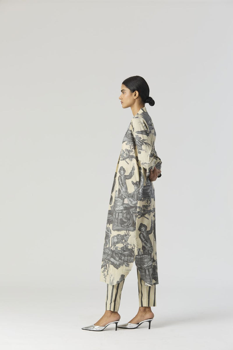 FESTA LONG KURTA SET cotton by Yam in grey color for women Worldwide