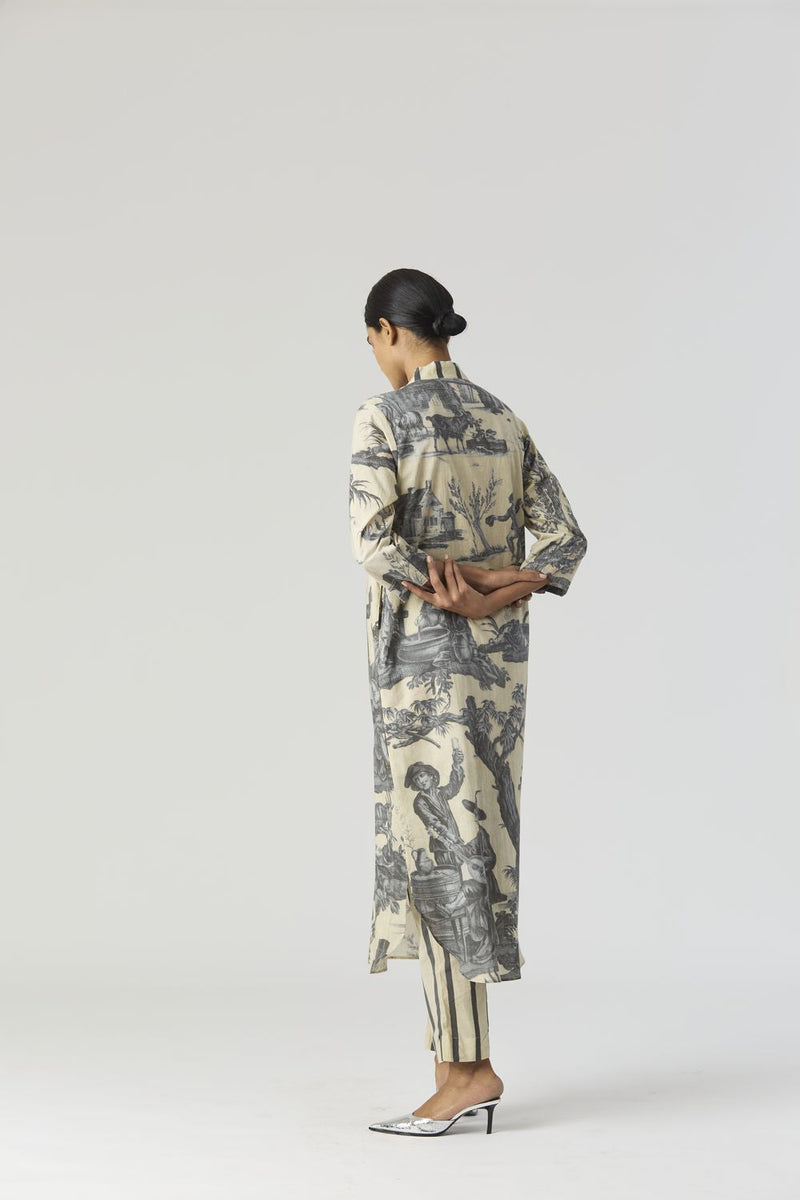 FESTA LONG KURTA SET cotton by Yam in grey color for women Worldwide