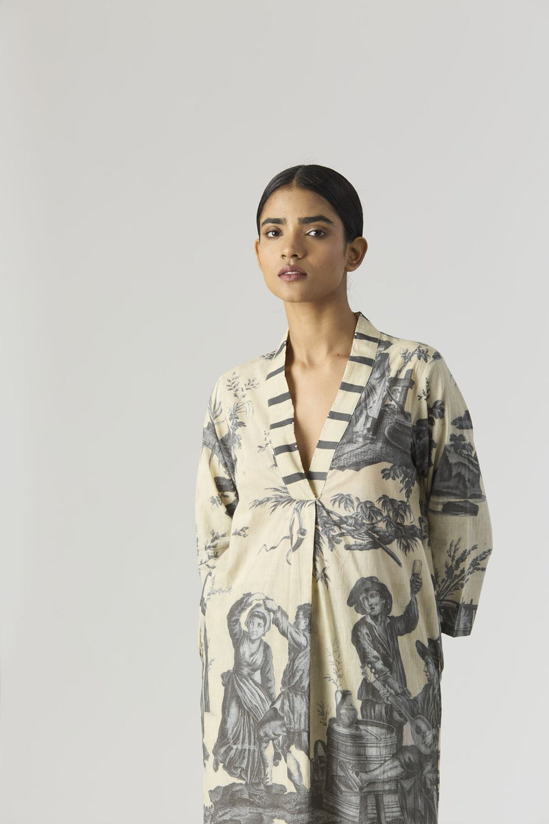 FESTA LONG KURTA SET cotton by Yam in grey color for women Worldwide