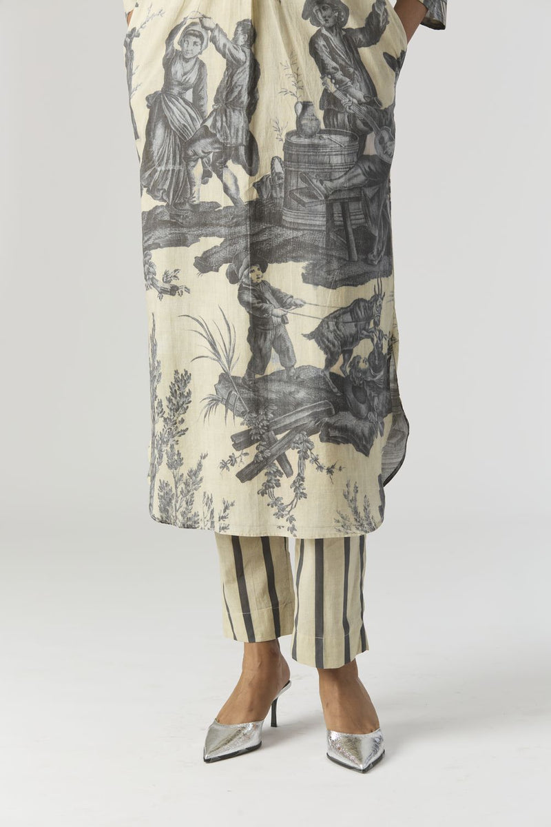 FESTA LONG KURTA SET cotton by Yam in grey color for women Worldwide