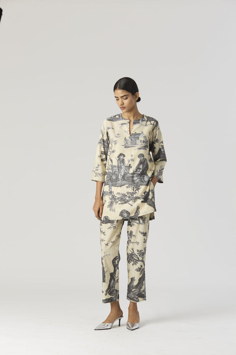 FESTA SHORT KURTA SET by Yam in grey color for women Worldwide