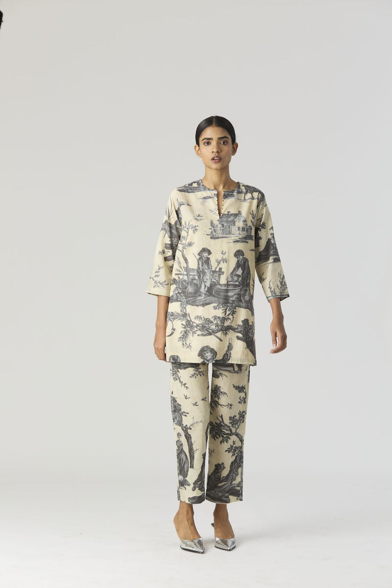 FESTA SHORT KURTA SET by Yam in grey color for women Worldwide