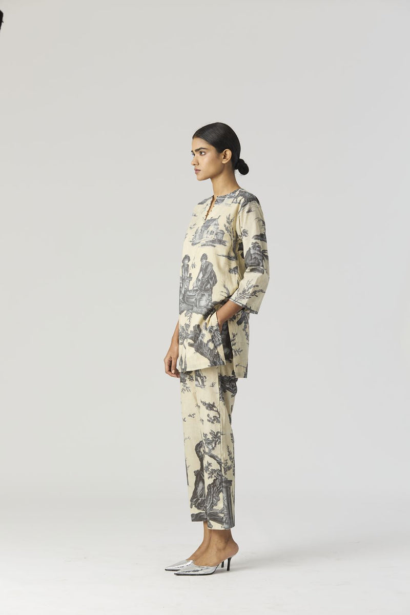 FESTA SHORT KURTA SET by Yam in grey color for women Worldwide