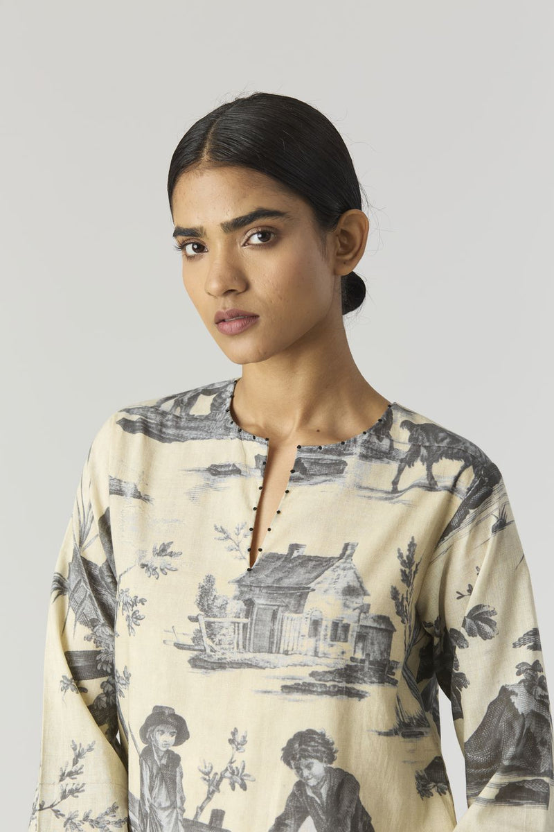 FESTA SHORT KURTA SET by Yam in grey color for women Worldwide