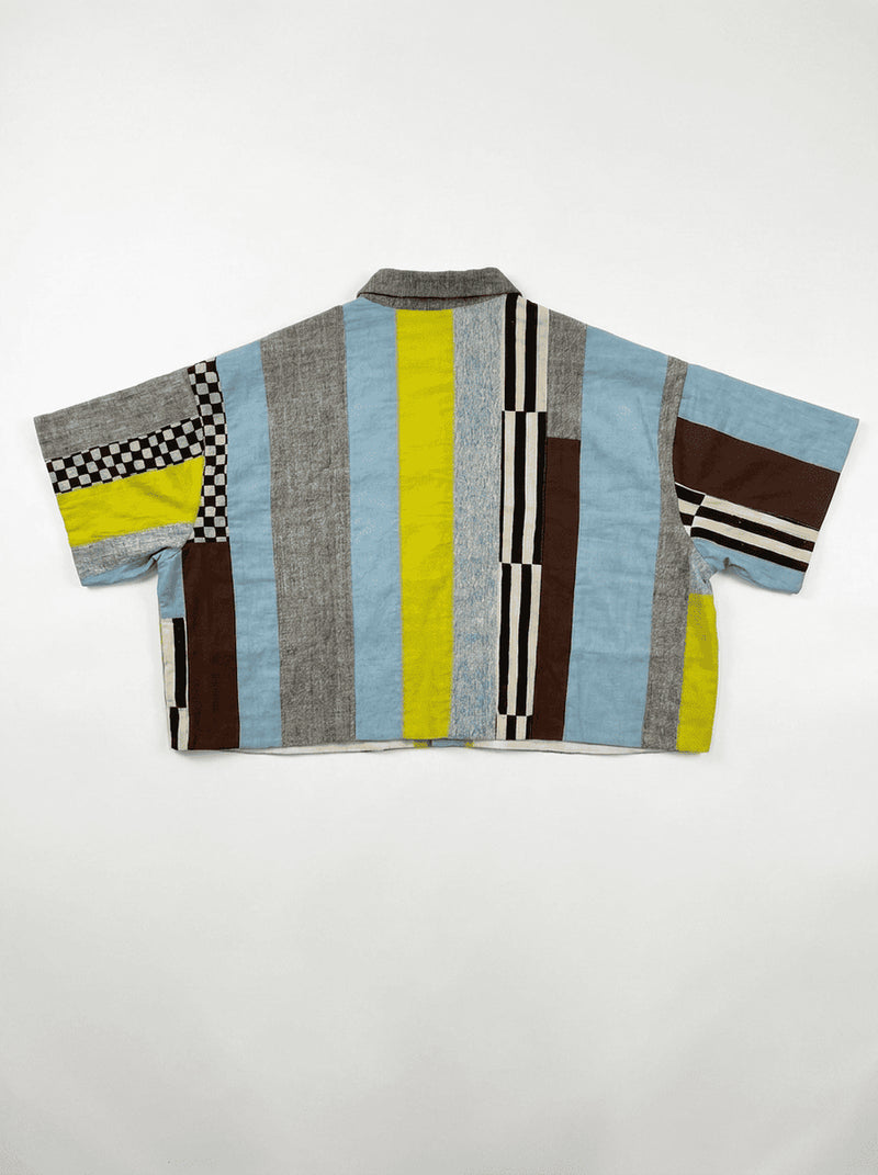 Fillmore Shirt-Light Blue Stripes 100% cotton and hand block printed cotton top/shirt by World of Crow in multi-color for women Worldwide
