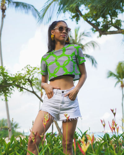 Firdawasi Crop Top - Green Union Print