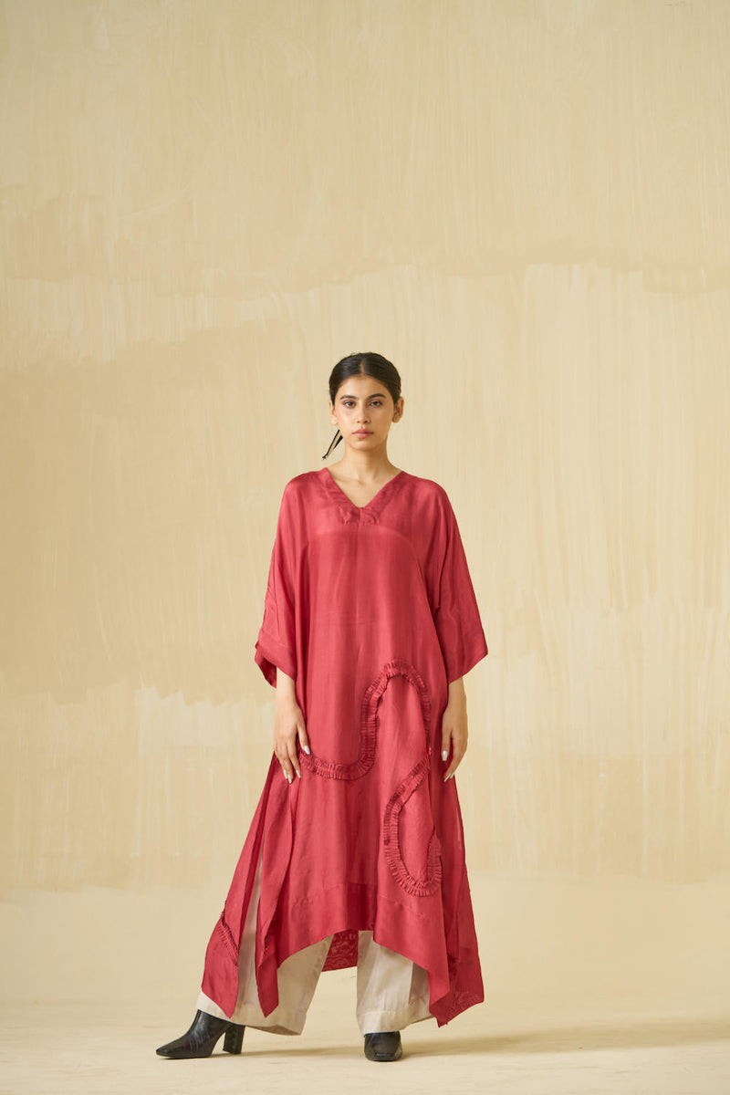Flamingo Tunic - Hibiscus Red upada silk kaftans and tunics by Stoique in hibiscus red for women Worldwide