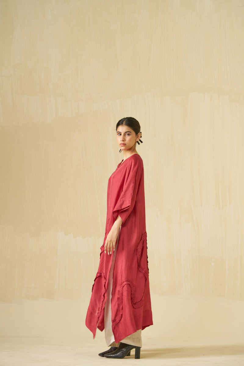 Flamingo Tunic - Hibiscus Red upada silk kaftans and tunics by Stoique in hibiscus red for women Worldwide