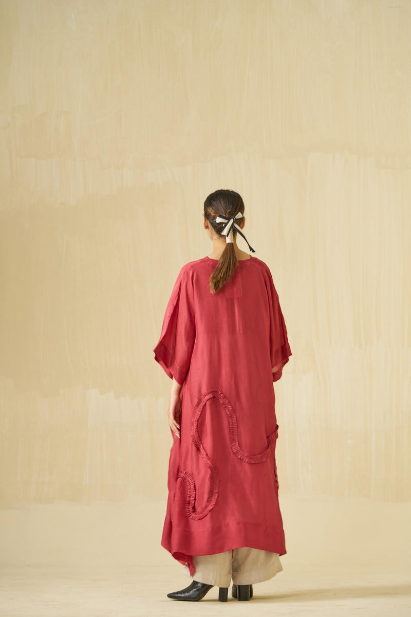Flamingo Tunic - Hibiscus Red upada silk kaftans and tunics by Stoique in hibiscus red for women Worldwide